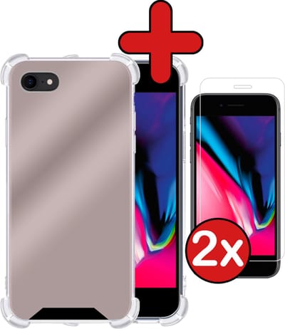 Hoesje - Met Screenprotector - 2 Stuks - Geschikt voor Apple iPhone SE (2022) - Sterk & Shockproof - Back Cover - Siliconen Case - Telefoon Hoes - Shock Proof - Telefoonhoes - Rosé goud