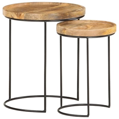 vidaXL - 2-delige - Salontafelset - massief - mangohout - en - staal