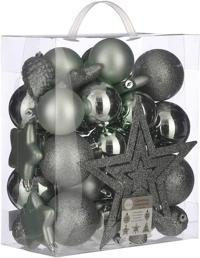 39x stuks kunststof kerstballen en kerstornamenten met ster piek groen mix - Kerstversiering/kerstboomversiering