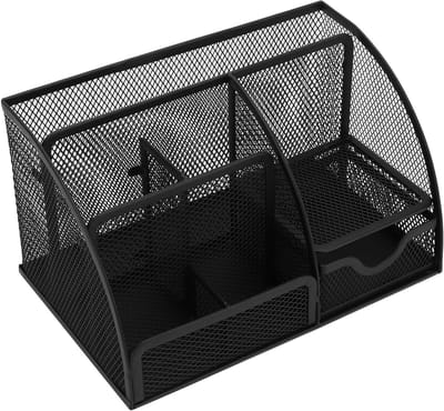 Bureau Organizer - Pen Houder - Werkplek Opruimen - Zeven Vakken - 22 x 14 x 12.7cm - Zwart