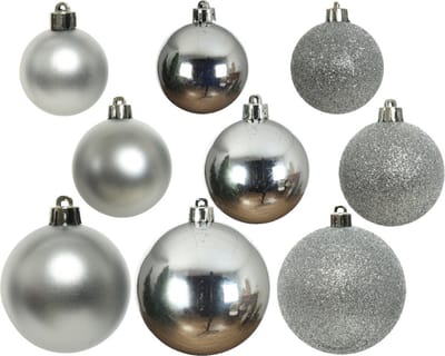 Decoris Kerstballen - 26x st - zilver - 6-8-10 cm - kunststof - kerstversiering