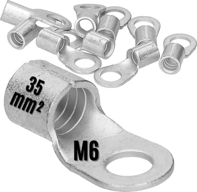 10 stuks Kalitec Q35-6 krimpkabelschoen 35mm² M6 I ongeïsoleerd I doornpersing I voor soepele, fijne en ultrafijne geleiders I kabelschoen 35mm² volgens DIN 46234