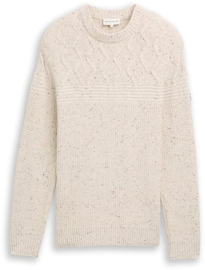 Tom Tailor - Gebreide trui met structuurmix - Maat XL - offwhite melange multi neps