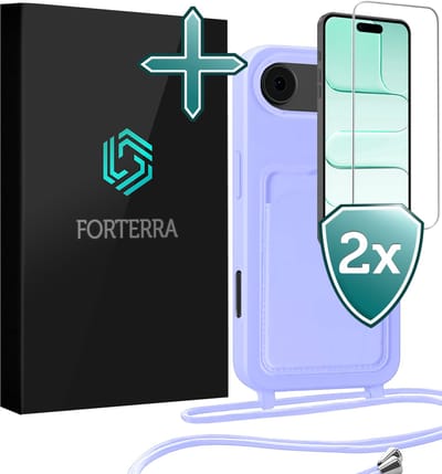 Hoesje Geschikt voor iPhone Air Pashouder Case Siliconen Hoes Met Koord Met 2x Screenprotector - Hoes Geschikt voor iPhone Air Met Telefoonkoord Hoesje Back Cover Met Pasjeshouder - Lila