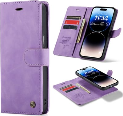 Casemania Hoesje Geschikt voor Apple iPhone 13 Pro - Bright Lila - 2 in 1 Magnetic Book Case