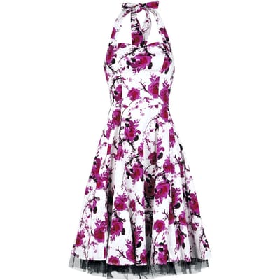 H&R London - Rockabilly Midi-jurk - Pink Floral Dress - XS tot 3XL - voor Vrouwen - wit-felroze