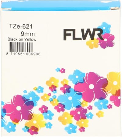 FLWR - Printetiket / TZe-621 / Zwart op Geel - geschikt voor Brother
