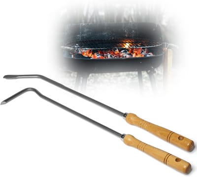 Set haardaccessoires bestaande uit beitel, askrabber met houten handvat, haardgereedschap, pook, sintelkrabber (1 beitel + askrabber)