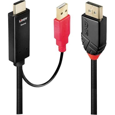 LINDY 41428 HDMI-kabel USB Aansluitkabel DisplayPort-stekker, HDMI-A-stekker, USB-A stekker 5.00 m Zwart, Rood