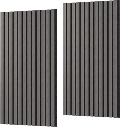 Houten Fineer Akoustische Panelen, Set Van 2 Wandbekleding, 3D Wandpanelen, 120 x 60 cm, Akustisch Vilt Lattenwand voor Woonkamer, Kantoor, Slaapkamer (Zwart Eiken) NAIZY
