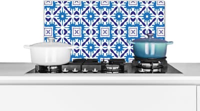 Spatscherm keuken 60x30 cm - Kookplaat achterwand Vector - Blauw - Tegels - Patronen - Muurbeschermer - Spatwand fornuis - Hoogwaardig aluminium