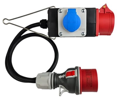 Draagbare Stroomadapter met 3m Verlengsnoer - 16A Bouwstroomverdeler met CEE16A Stekker en 2x 230V Schuko