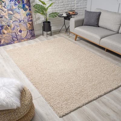 Loca Shaggy Vloerkleed – Modern Uni Effen – Beige Hoogpolig & Zacht- 140x200 CM