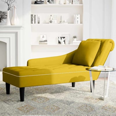 vidaXL - Chaise - longue - met - kussen - en - rechterarmleuning - fluweel - geel