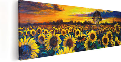 Artaza Canvas Schilderij Zonnebloemen - 60x20 cm - Wanddecoratie Woonkamer - Muurdecoratie Zon - Schilderijen Op Canvas Landschap