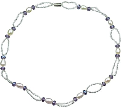 Zoetwater parelketting Pacio - echte parels - kristallen - wit - paars - magneetslot - luxe sieraden zakje - parelketting dames