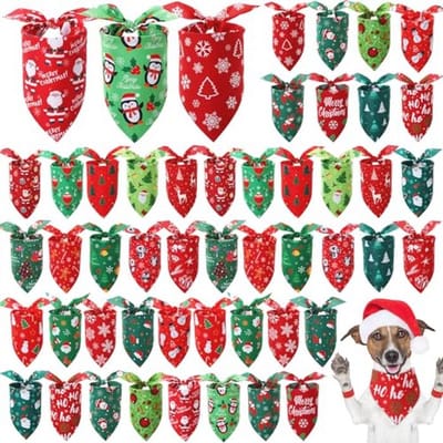 Kerst honden bandana's set van 50 - Driehoekige sjaals in rood en groen voor huisdieren