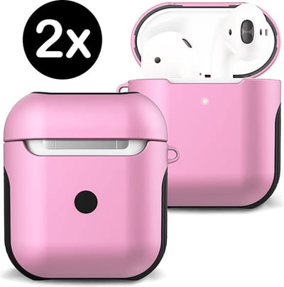 Case Geschikt voor AirPods 1 Hoesje Hoes Hard Cover - Hoesje Geschikt voor Apple Airpods 1 Case - Lichtroze - 2 PACK