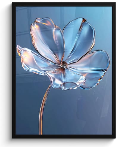 Poster in lijst - Fotolijst 50x70 cm - Posters - Blauw - Bloem - Glazen - Sierlijk - Posterlijst zwart - Decoratie - Wanddecoratie woonkamer - Muurdecoratie slaapkamer