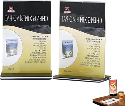 Dubbelzijdige A5 tafelstandaard van acryl voor prijslabels, menu's en advertenties - Waterdicht, ideaal voor cafés, restaurants en bruiloften