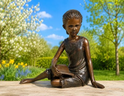 Bronzen Beeld Zittend Lezend Meisje | Bronzen Beelden  | Bronzen Beeld Van Kinderen | 1 Jaar Garantie
