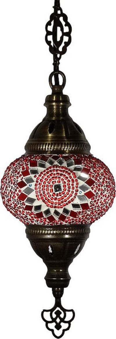 Oosterse lamp - hanglamp van glasmozaïek - 1 stuk - handgemaakt met messing beslag en warme lichtuitstraling