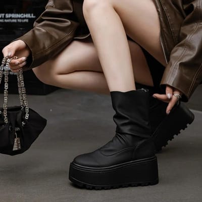 8CM Echt Leer Dames High Fashion Pumps Hakken Witte Schoenen ZIP Verhoogde Casual Enkellaarsjes Platform Wedges 35