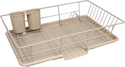 3-delige afdruiprek set met droogplank en bestekhouder - Metalen kunststof - Beige