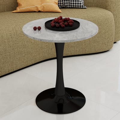 MODENUIT Salontafel - Ronde Tafel Voor Woonkamer En Eethoek - Kunstmarmer In Zwart En Grijs - Modern Ontwerp