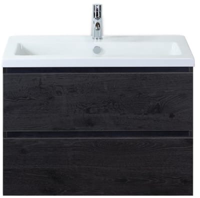 Vogue Badmeubelset 80 cm - Greeplijst in Kleur - Black Oak - Keramische Wastafel Wit 1 Kraangat