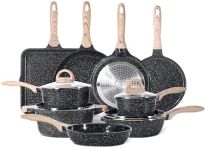 PromoHome 28-delig Pannenset - Granieten Antiaanbaklaag - Ruimtebesparend Design