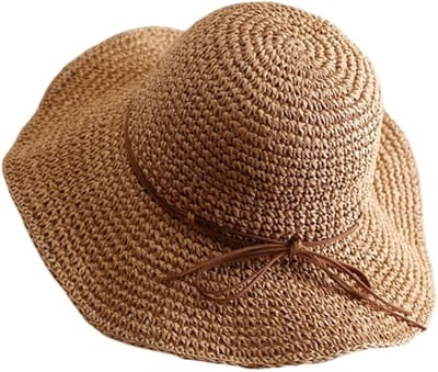 KZQ Dames Strooien Zomerhoed Opvouwbare Brede Rand Strandhoed Rolbaar Haak Werk Emmerhoed voor Vrouwen en Meisjes Geschikt voor Vakantie en Buiten Activiteiten
