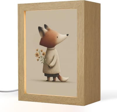 Nachtlampje 15x20 cm - Kinder lampje - Vos - Gele bloemen - Minimalistisch - Tafellamp kinderkamer - Slaapkamer lamp - Bedlamp kinderen - Kinderlampje stopcontact - Wandlamp babykamer - Nachtlampjes