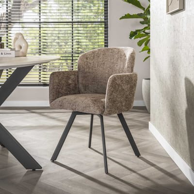 Dimehouse Set van 2 Moderne eetkamerstoelen Luma Hoven Rich Champagne - Chenille - Scandinavisch & Basic