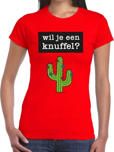 Wil je een Knuffel tekst t-shirt rood dames - dames shirt Wil je een Knuffel? XS