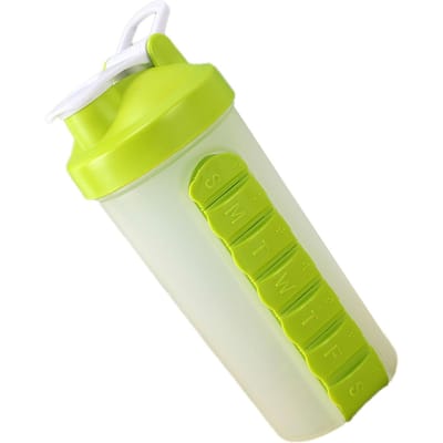 Boîte à médicaments portable Gobelet 7 jours Bouteille d'eau avec support à médicaments pour sport voyage Vert yellow