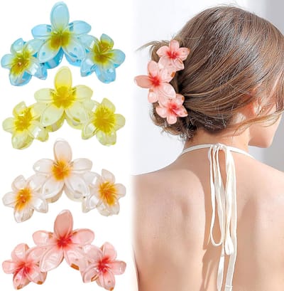 Grote Haarspelden met Sterke Grip voor Dikker Haar - 4 Stuks met Bloemenpatroon, Anti-slip Haaraccessoires voor Vrouwen