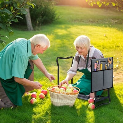 MODFU - Opvouwbare Kniebank En Tuinhocker - 2-In-1 Ontwerp - Met Afneembare Gereedschapstas - Staal - Grijs - 58 X 28 X 49 Cm
