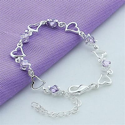 Modieuze Kubische Paarse Kristallen Hart Armband Voor Vrouwen Liefde Cadeau 925 Zilveren Armband Sieraden gray