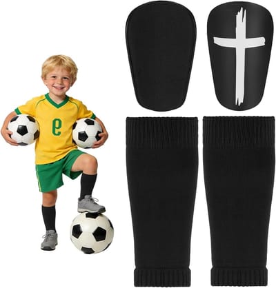 Shin Guards voor Kinderen, Set van 2 met Sokken, Lichtgewicht en Ademend Beschermend Materiaal voor Voetbaltraining en Competities