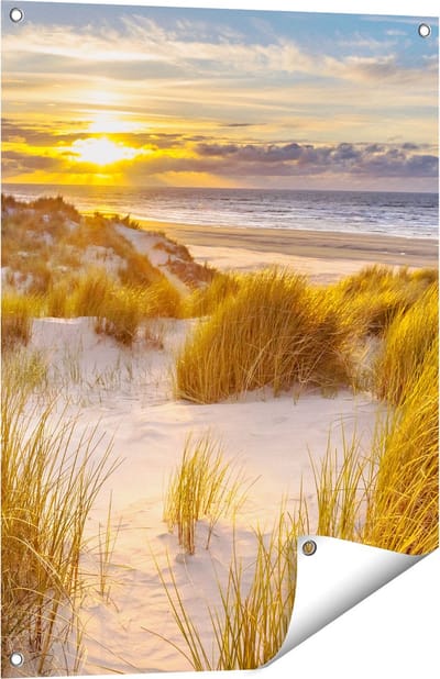 Gards Tuinposter Strand en Duinen tijdens Zonsondergang - 60x80 cm - Tuindoek - Tuindecoratie - Wanddecoratie buiten - Tuinschilderij