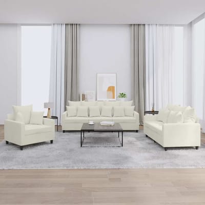 vidaXL - 3-delige - Loungeset - met - kussens - fluweel - crèmekleurig