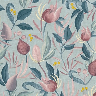 Bloemen behang Profhome 790621-GU vliesbehang hardvinyl warmdruk in reliëf licht gestructureerd met bloemmotief mat blauw paars crèmewit geel olijfgroen 5,33 m2