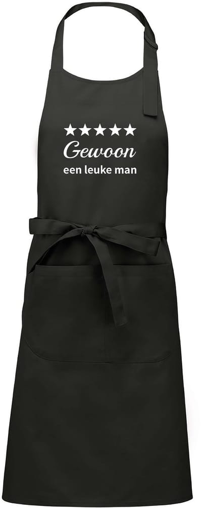 Luxe Keukenschort met Tekst “Gewoon een leuke man” – Cadeau voor Koken & Barbecue – Verstelbaar, Met Voorvak - 76 x 90 cm - chique grijs