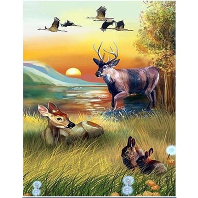 Peinture diamant mosaïque au point de croix, cerf de forêt, broderie complète en diamant rond 20X30CM yellow