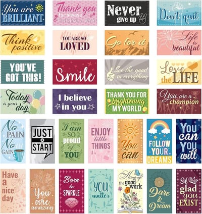 Motiverende Kaarten - Positieve Quotes - Aanmoediging Sturen - 90 Unieke Designs - 9 x 5 cm - Multicoloured