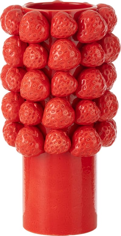 J-Line vaas Strawberries - keramiek - rood - large - 34.5 cm hoog