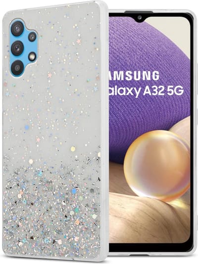 Cadorabo Hoesje geschikt voor Samsung Galaxy A32 5G in Transparant met Glitter - Beschermhoes van flexibel TPU silicone met fonkelende glitters Case Cover Etui