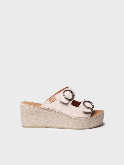 Dames espadrille zonder achterkant van leer met jute sleehak | IDOIA