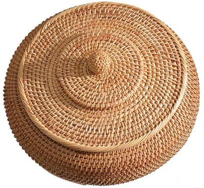Dailygoods- Opbergmand Hoogwaardig Riet - Ronde Mand met Deksel - Multifunctionele Rotan Box - Natuurlijke Rotanvezel - 28 x 13 x 28 cm - Opbergdoos
